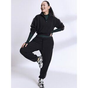 Athleta Black Cropped Quarter-Zip Pullover with Side Stripe